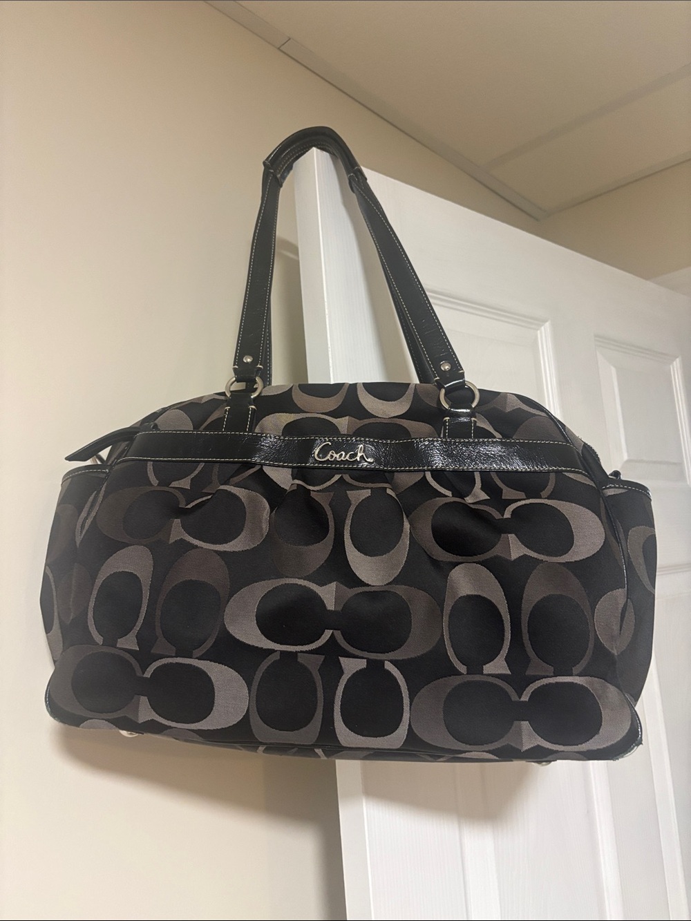 Coach Brown and Black Signature Canvas Tote/weekend bag/baby tote